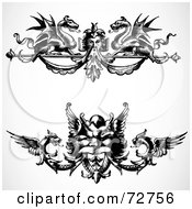 Poster, Art Print Of Digital Collage Of Black And White Ornate Dragon Border Design Elements - Version 1