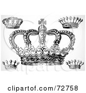 Royalty Free RF Clipart Illustration Of A Digital Collage Of Black And White Vintage Crown Designs by BestVector #COLLC72758-0144