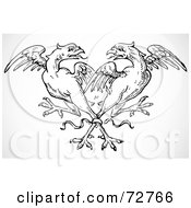 Royalty Free RF Clipart Illustration Of A Black And White Design Element Of Two Birds Tied Together At The Legs by BestVector