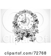 Poster, Art Print Of Black And White Wall Clock With Flowers