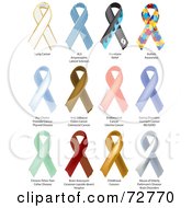 Poster, Art Print Of Digital Collage Of White Striped Wave Autism Blue Brown Pink Blue Green Red Gold And White Awareness Ribbons With Labels
