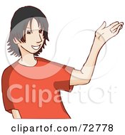 Poster, Art Print Of Teen Boy In A Red Shirt Smiling And Presenting