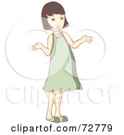 Poster, Art Print Of Confused Shrugging Little Girl In A Green Dress