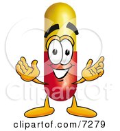 Clipart Picture Of A Medicine Pill Capsule Mascot Cartoon Character With Welcoming Open Arms by Toons4Biz