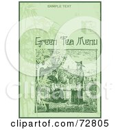 Royalty Free RF Clipart Illustration Of A Vintage Green Tea Beverage Menu Cover With Sample Text And A Servant Carrying Tea