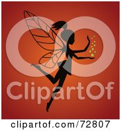 Royalty Free RF Clipart Illustration Of A Silhouetted Fairy With Magic Dust Over Orange by Eugene