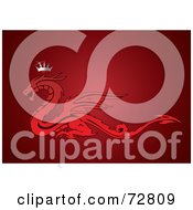 Royalty Free RF Clipart Illustration Of A Red Dragon With A Shiny Silver Crown Over Red