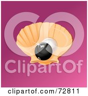 Royalty Free RF Clipart Illustration Of A Black Pearl In An Orange Oyster Over Pink by Eugene