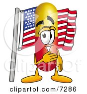 Clipart Picture Of A Medicine Pill Capsule Mascot Cartoon Character Pledging Allegiance To An American Flag