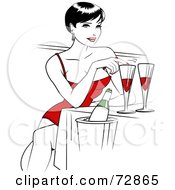 Poster, Art Print Of Sexy Woman With Short Black Hair Sipping Red Wine