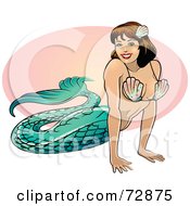Poster, Art Print Of Pretty Brunette Mermaid With A Green Tail