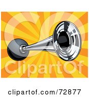 Royalty Free RF Clipart Illustration Of A Silver Horn Over An Orange Burst