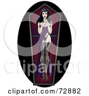 Sexy Pinup Vampiress Standing In Her Coffin