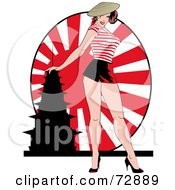 Poster, Art Print Of Sexy Pinup Woman Standing In Front Of A Japan Flag