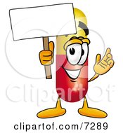 Clipart Picture Of A Medicine Pill Capsule Mascot Cartoon Character Holding A Blank Sign