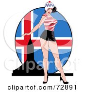 Poster, Art Print Of Sexy Pinup Woman Standing In Front Of An Iceland Flag