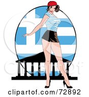 Sexy Pinup Woman Standing In Front Of A Greece Flag