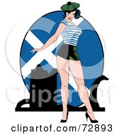 Sexy Pinup Woman Standing In Front Of A Scotland Flag