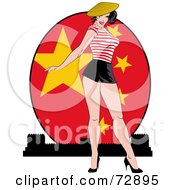 Sexy Pinup Woman Standing In Front Of A China Flag