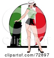 Royalty Free RF Clipart Illustration Of A Sexy Pinup Woman Standing In Front Of An Italian Flag And Tower Of Pisa