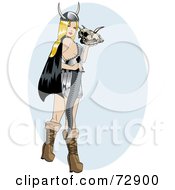 Sexy Pinup Viking Woman Holding A Skull And Sword