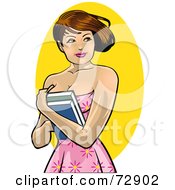 Pretty Brunette College Woman Holding Her Books To Her Chest