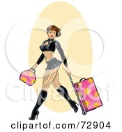 Poster, Art Print Of Sexy Brunette Pinup Woman Walking With Luggage