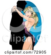 Poster, Art Print Of Sexy Blond Pinup Woman In A Purple Gown Dancing With A Silhouetted Man