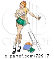 Poster, Art Print Of Sexy Scantily Clad College Woman Smoking Over Her Books