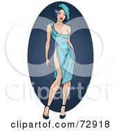 Poster, Art Print Of Sexy French Pinup Woman In A Blue Dress And A Beret Hat
