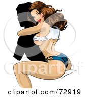 Poster, Art Print Of Sexy Pinup Woman Riding Piggy Back On A Silhouetted Man