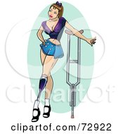 Royalty Free RF Clipart Illustration Of A Sexy Amputee Pinup Woman With A Prosthetic Leg And Crutch