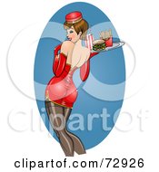 Royalty Free RF Clipart Illustration Of A Sexy Pinup Carhop Woman Carrying A Tray
