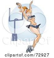 Royalty Free RF Clipart Illustration Of A Sexy Strawberry Blond Pinup Cheerleader Woman Jumping