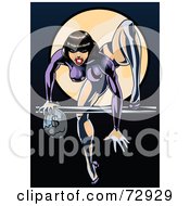 Poster, Art Print Of Sexy Female Robber Carrying A Sack Of Money And Climbing In Front Of A Full Moon