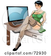 Poster, Art Print Of Sexy Pinup Woman Showing Her Stockings And Sitting On A Desk
