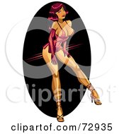 Royalty-Free (RF) Clipart Illustration of a Sexy Red Haired Pinup Woman In A Skimpy Dress, Showing Off Her Legs by r formidable #COLLC72935-0131