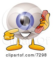 Eyeball Mascot Cartoon Character Holding A Telephone