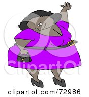 Royalty Free RF Clipart Illustration Of A Plump African American Woman In A Purple Dress Carrying A Purse And Waving