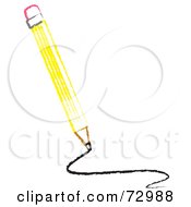 Poster, Art Print Of Yellow School Pencil Drawing A Wavy Line