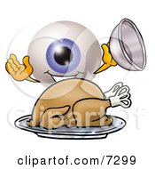 Poster, Art Print Of Eyeball Mascot Cartoon Character Serving A Thanksgiving Turkey On A Platter