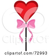 Red Heart On A Stick With A Bow