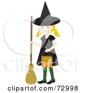Poster, Art Print Of Happy Blond Halloween Witch Girl Trick Or Treating