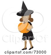Poster, Art Print Of Happy Black Girl Carrying A Pumpkin And Wearing A Halloween Witch Costume
