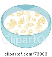 Royalty Free RF Clipart Illustration Of A Blue Bowl Of Cereal Rings Floating In Milk by Rosie Piter