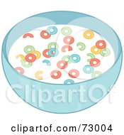 Poster, Art Print Of Blue Bowl Of Fruity Cereal Rings Floating In Milk
