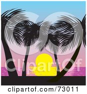 Royalty Free RF Clipart Illustration Of A Tropical Sunrise Over The Sea With Silhouetted Palm Trees