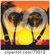 Poster, Art Print Of Tropical Sunset Over The Sea With Silhouetted Palm Trees