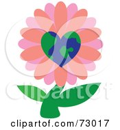 Royalty Free RF Clipart Illustration Of A Pink Heart Globe Flower On A Green Stem by Rosie Piter