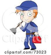 Poster, Art Print Of Red Haired David Boy Plumber Carrying His Tools